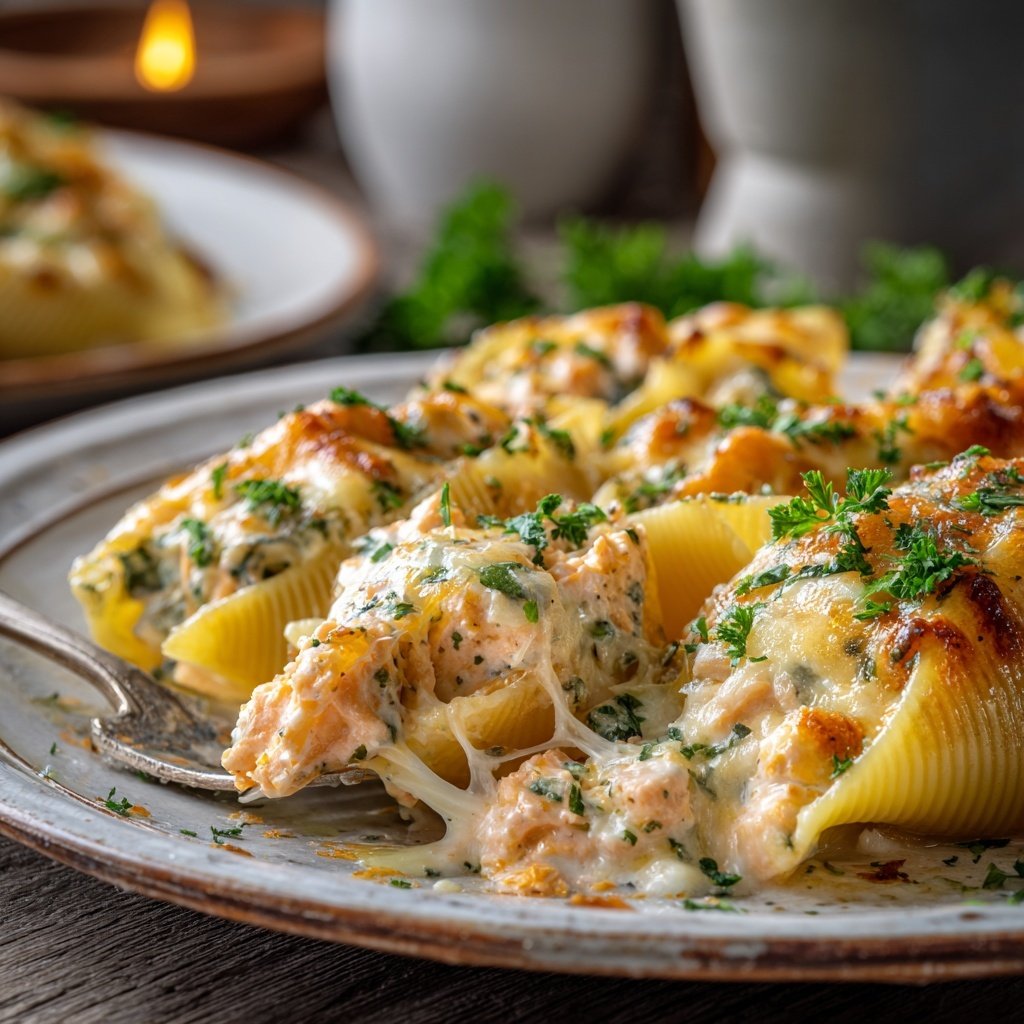 Salmon Alfredo Stuffed Shells