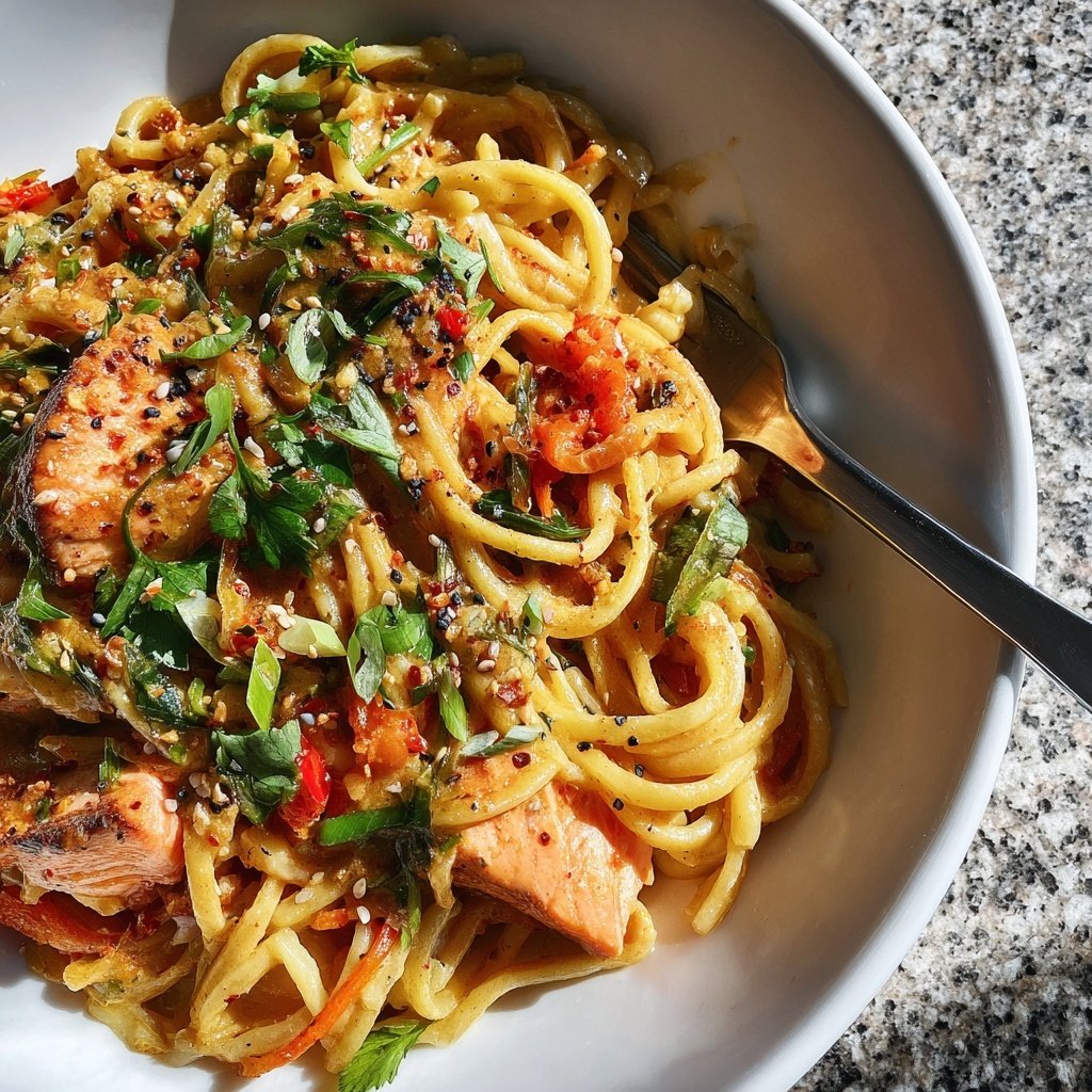 Spicy Asian Salmon Pasta