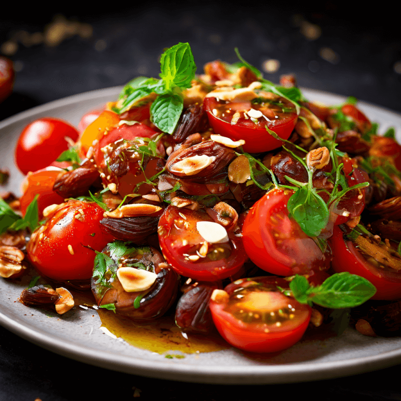 Tomato Salad with toasted almonds and dates