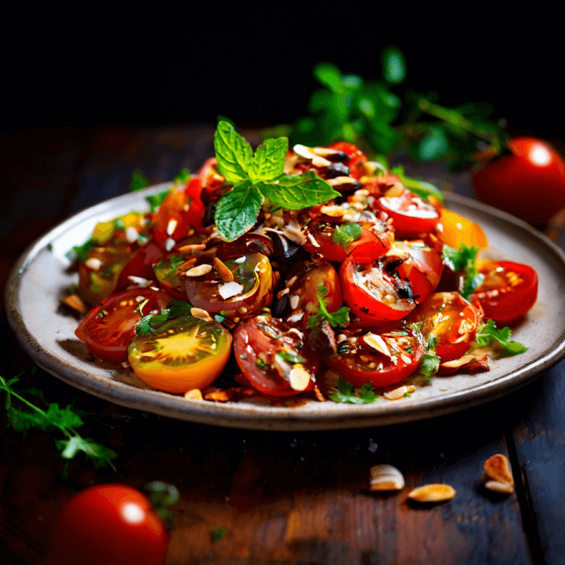 Tomato Salad with toasted almonds and dates