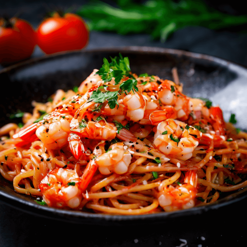 Tomato Prawn Wafu Pasta (Japanese-style pasta)