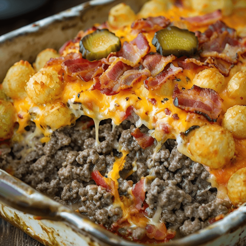 Bacon cheeseburger casserole with pickles