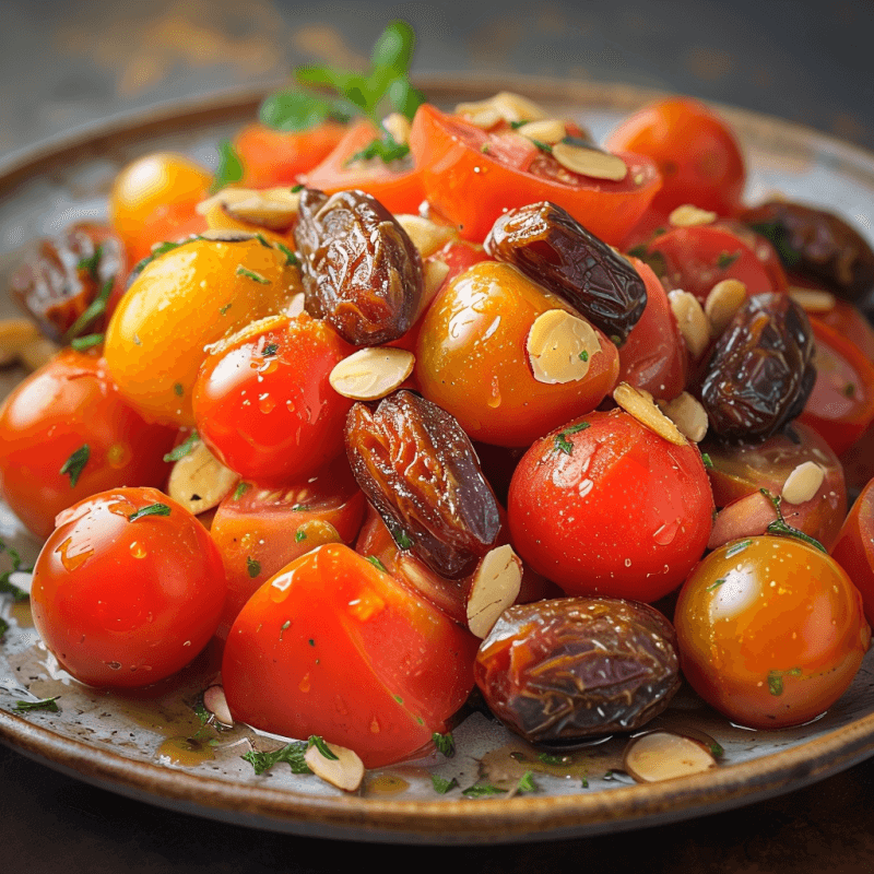 Tomato Salad with toasted almonds and dates