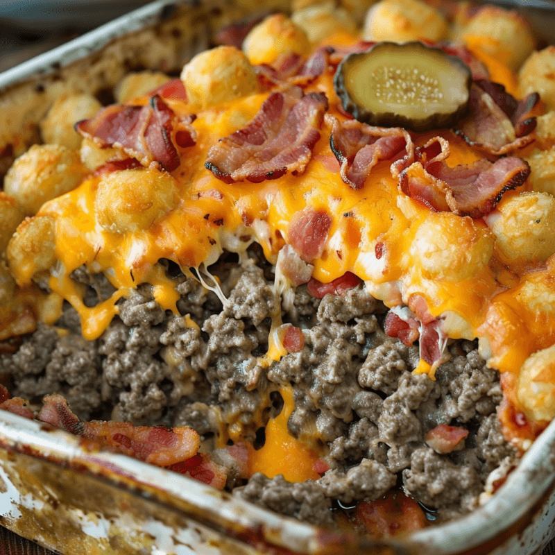 Bacon cheeseburger casserole with pickles